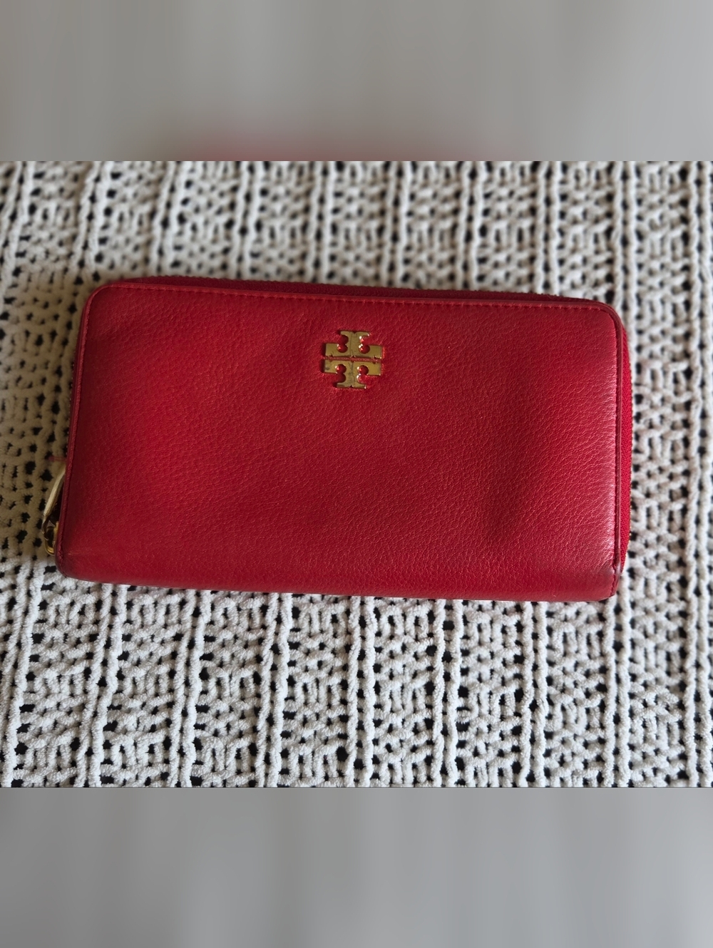 Tory Burch Red Saffiano Leather Zip-Around Wallet